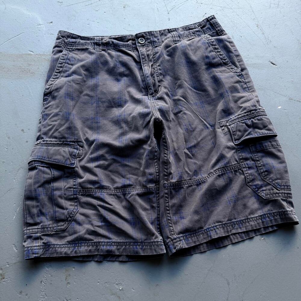 American Rag Plaid Cargo Shorts 34x10 Faded Charcoal Blue Y2K